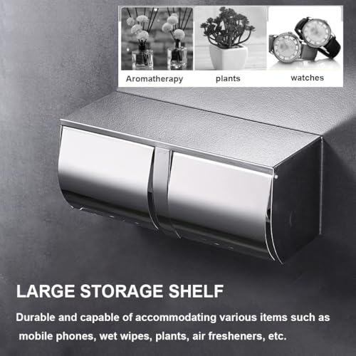 Double Toilet Paper Holder with Shelf, Wall Mount Tissue Dispenser