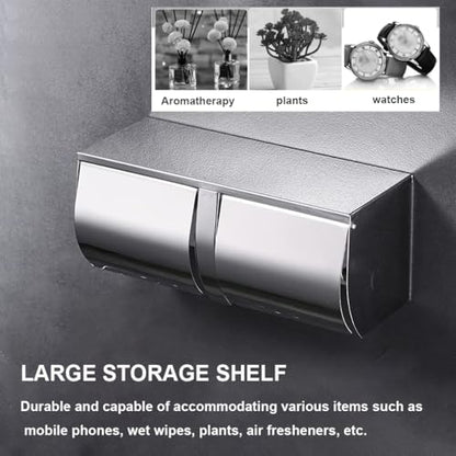 Double Toilet Paper Holder with Shelf, Wall Mount Tissue Dispenser