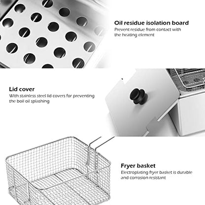 Safstar Professional Electric Deep Fryer, Dual Tank Stainless Steel Chicken Chips Fryer with Basket Scoop for Commercial Restaurant Countertop Family Food Cooking