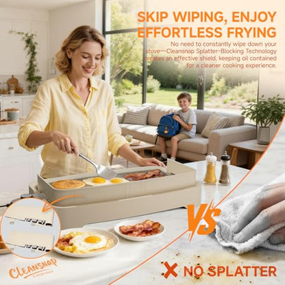 Cleansnap Everyday Electric Griddle, Great Gift for Family Feasts - 20” Nonstick Grill with Foldable Anti-Mess Shield, Rapid 1700W Heat & PPG Ceramic Coating, Dishwasher Safe, Vanilla Cream - color: Vanilla Cream