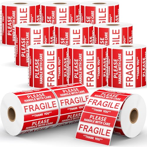 3 x 2 inch Fragile Stickers for Shipping and Moving (12 Rolls, 6000 Labels) - size: 3" x 2"