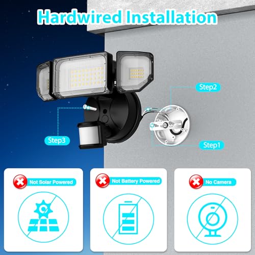 Abovizo 85W Motion Sensor Outdoor Light, 8500LM Ultra-Bright LED Security Light with 3 Adjustable Heads, IP65 Waterproof Dusk to Dawn Flood Light for Garage, Yard, and Driveway, 6500K Daylight, Black - color: Black