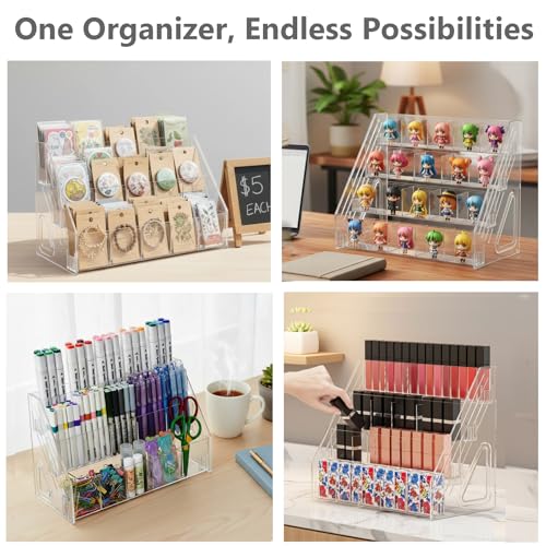 2 Pack 5-Tier Acrylic Sticker Display Stand with 25 Divided Pockets - size: 2 Pack 5 Tier 25 Pockets