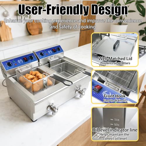 26L/27.4QT Commercial Deep Fryer with Oil Filtration and Timer