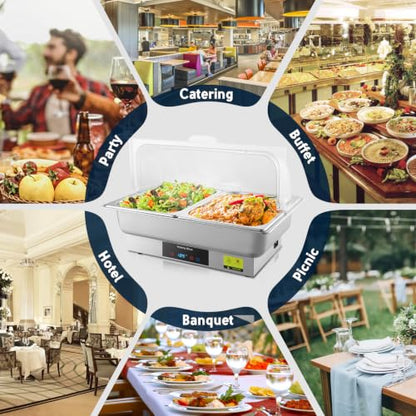 Electric Buffet Food Warmer with Touch Control, 2 * 4.5QT Half Size Stainless Steel Chafing Dish with Roll Top Lid for Catering and Events - size: 608-Dual Pan