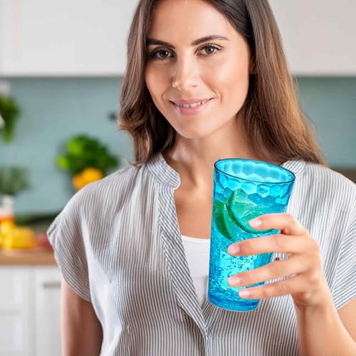 Amazing Abby - Iceberg - 24-Ounce Plastic Tumblers (Set of 8), Mixed-Color High-Balls, Reusable, Stackable, BPA-Free, Shatter-Proof, Dishwasher-Safe - color: Mixed-Color
