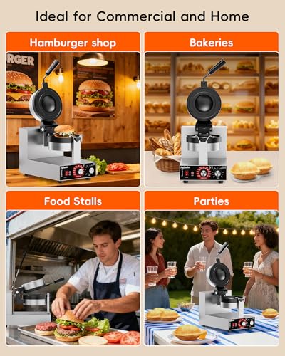 Ufo Burger Maker Machine, 110V Electric Ufo Sandwich Maker w/Adjustable Temperature and Timer, Stainless Steel Ice Cream Burger Maker for Dining Room, Kitchen, Restaurant, Burger Sealer - style: Classic