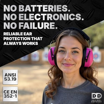 DECIBEL DEFENSE Ear Protection, 37 dB NRR Ear Muffs (PINK) - color: Pink, size: Regular