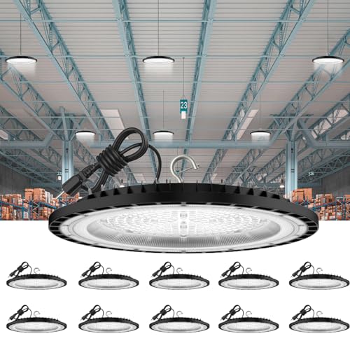 300W 10PACK UFO LED High Bay Light 40,000lm 5000K LED High Bay Lights with UL Listed US Hook 5' Cable Alternative to 1200W MH/HPS IP65 Commercial Light Fixture for Warehouse Workshop Barn Factory Gym - size: UFO300W-10