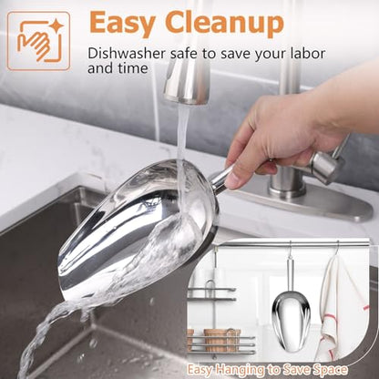 TeamFar Ice Scoop 24 oz, Stainless Steel Big Large Scoop, for Sweet Food Popcorn Flour, Healthy & Heavy Duty - Dishwasher Safe (Pack of 2) - size: 24 oz (Pack of 2)