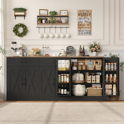 HOSTACK 71" W Kitchen Buffet Cabinet with Storage, Large Coffee Bar Cabinet - color: Black