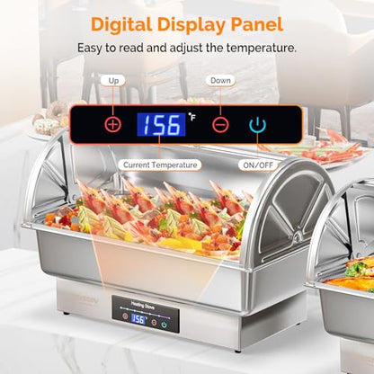 ROVSUN 9 QT 2 Pack Roll Top Electric Chafing Dishes for Buffet,Stainless Steel Chafing Dish Buffet Set with Temperature Control,Chafers and Buffet Warmers with Full & Half Size Pan for Party Catering - size: 2 Pack