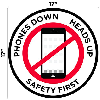 "Phones Down Heads Up" Safety Sign - Laminated Adhesive Floor Signs by Graphical Warehouse (17) - size: 17