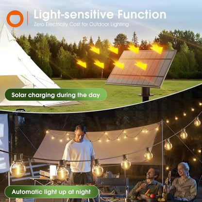 addlon 78FT(72+6) Solar String Lights with Remote, 38 LED G40 Bulbs - size: 72FT