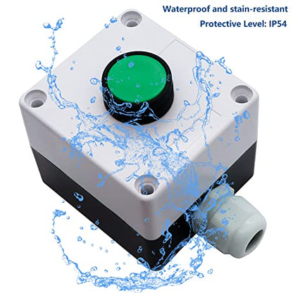 mxuteuk Momentary Push Button Switch Station Box Exit Button Switch ABS Weatherproof for Automatic Gate Openers One Button Exterior Opener LA36-11BN-G-BOX-W - color: Green-B