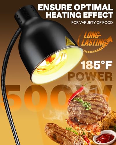 Food Heat Lamp with 3 Bulbs, 500W Rapid and Steady Heating, Painted Black - color: Painted Black