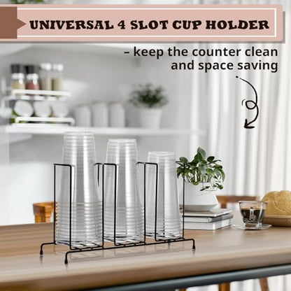 Maxdot 2 Pcs 3 Section Coffee Cup Organizers 14.2 x 8.5 x 5 Inch Wire Rack Coffee Cup and Lid Holder Black Iron Lid Dispenser Countertops Station Organizer for Kitchen Storage Essentials - size: 14.2 x 8.5 x 5 Inch