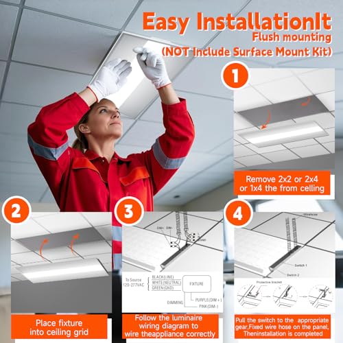 OKQ 2x2 LED Troffer Center Basket Panel,Color Tunable 3500K/4000K/5000K, Watt Adjustable, 30W/35W/40W-Up to 6000Lumens,0-10V Dimmable Recessed Back-Lit Drop Ceiling Light,ETL Qualified, 4Pack - size: 2X2 4Pack