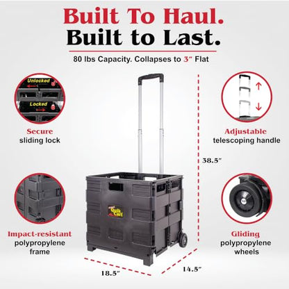 dbest Products Quik Cart Without Lid Collapsible Rolling Crate - Black - color: Black, style: Topless