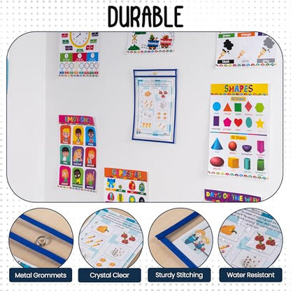 Essex Wares - 6 Pack, Blue Dry Erase Pockets, 10" Wide x 13.5" Tall - color: Blue