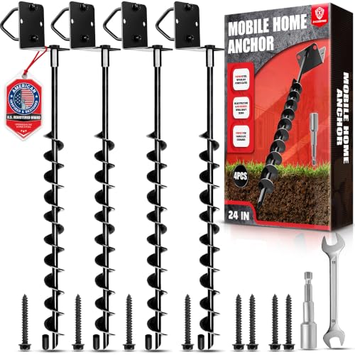 [UPGRADED] 24” Full Spiral Blade Mobile Home Anchor - 4pcs Ground Anchor - size: 24"