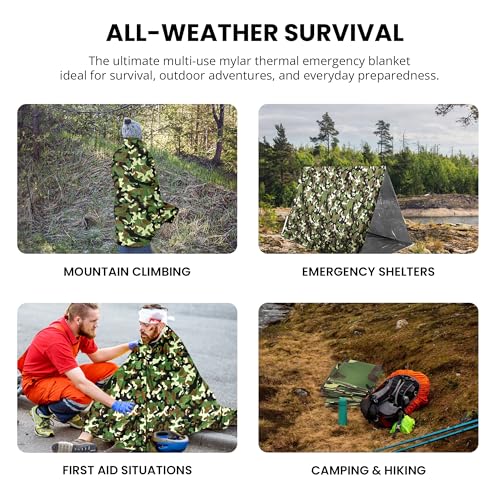 Primacare CB-6842-10 Emergency Mylar Thermal Blankets 10 Pack – 84"x52" Waterproof Space Blankets for Survival, First Aid, Camping, Hiking, Outdoor & Emergency Use – Lightweight Camouflage Design - color: Camouflage