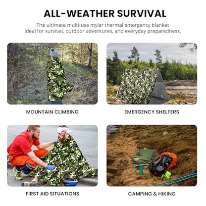 Primacare CB-6842-10 Emergency Mylar Thermal Blankets 10 Pack – 84"x52" Waterproof Space Blankets for Survival, First Aid, Camping, Hiking, Outdoor & Emergency Use – Lightweight Camouflage Design - color: Camouflage