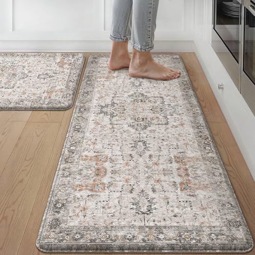 GENIMO Anti Fatigue Kitchen Mats for Floor 2PCS, Standing Rugs,GrayTaupe - color: Light Taupe Brown, size: 20"x48"+20"x32"--0.4 inches