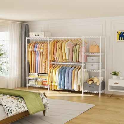 Golpart Heavy Duty Clothing Rack with Adjustable Shelves Clothes Wardrobe - color: White, size: 15"DX(70-87)"WX74.5"H