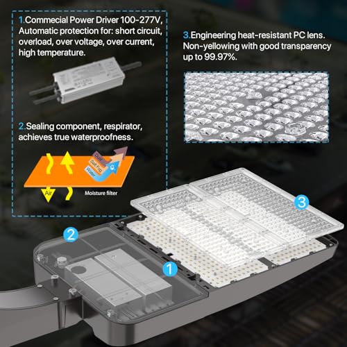HYPERLITE LED Parking Lot Lights 300W LED Shoebox Light with Dusk to Dawn Photocell - 45000lm 5000K UL Certified IP65 LED Area Light for Court|Stadium|Parking Lot|Roadways - size: 300W