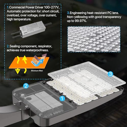 HYPERLITE LED Parking Lot Lights 300W LED Shoebox Light with Dusk to Dawn Photocell - 45000lm 5000K UL Certified IP65 LED Area Light for Court|Stadium|Parking Lot|Roadways - size: 300W