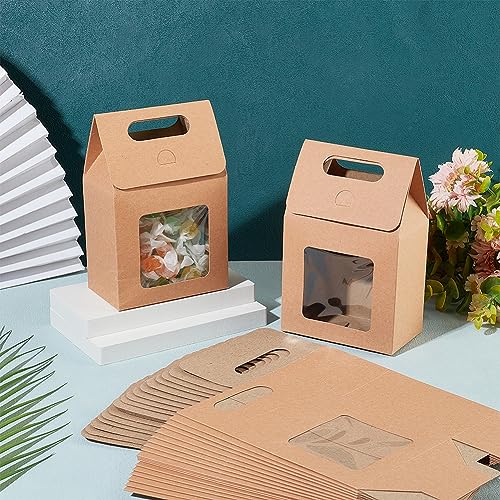 PH PandaHall 24pcs Goodies Boxes Small Kraft Gift Boxes with Clear Window - size: 2.3x3.9x3.7 inch