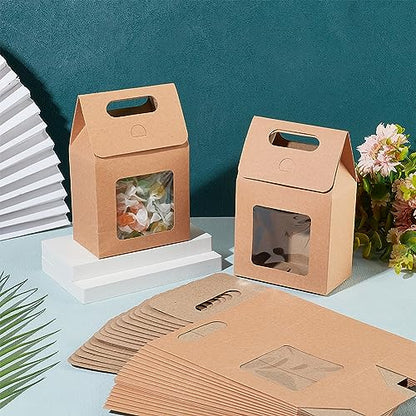 PH PandaHall 24pcs Goodies Boxes Small Gift Boxes Gable Candy Treat Box Kraft Paper Box with Clear Windows for Bread Donuts Cookie Chocolate Birthday Wedding Valentine (2.3x3.9x3.7 inch) (Pack of 2) - size: 2.3x3.9x3.7 inch (Pack of 2)
