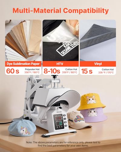 VEVOR Hat Heat Press Machine, 8.5 x 4 in Large Heating Plate, with Caps Stretcher, Precise Temperature & Time Control, Heat Press for Hats and Caps, for HTV Iron On and Sublimation Projects, White - color: White