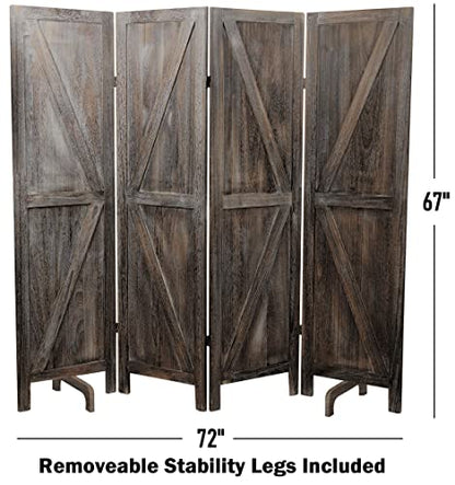 Premium Home 4-Panel Room Divider, Rustic Brown Barn Door K-Pattern Screen - color: Barnwood Brown - K Pattern - 4 Panel