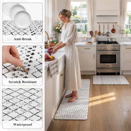KIMODE Kitchen Mats 2 PCS, Cushioned Anti Fatigue Kitchen Rugs and Mats - color: Black and White Diamond, size: 17.3" x 47 "+ 17.3" x 29 "--0.47 inches