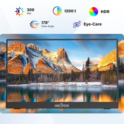 InnoView 15.6'' Portable Monitor for Laptop FHD 1080P USB-C Travel Monitors Built-in 90° Adjustable Stand with Bag, HDR IPS Portable Laptop Monitor for MacBook PC Phone Xbox PS4/5 Switch - color: Dark grey