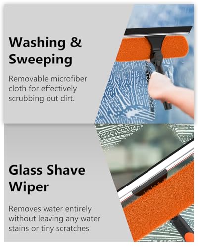 26FT Reach Window Squeegee for Window Cleaning Kit with 5-20 Foot Telescoping Extension Pole, 2 in 1 Window Squeegee, Cobweb Duster, Dust Kit Window Washing Kit for Car, Shower Glass Door
