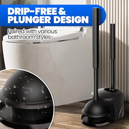 4in1 Toilet Plunger and Brush Set - Home Bathroom Cleaning Tools - color: Black