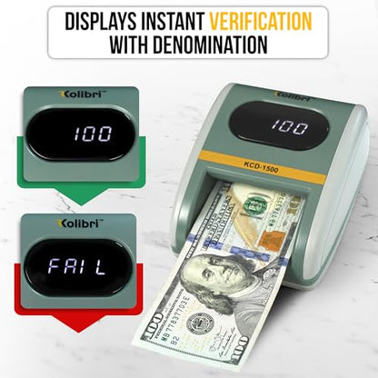 Kolibri KCD-1500 4-Way Orientation USD Counterfeit Money Detector and Bill Value Reader with UV, MG and IR Detection for Small Businesses (Battery not Included) - size: Large (KCD-1500)
