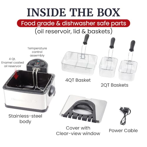 Elite Gourmet 4.5Qt Immersion Deep Fryer, 3 Baskets, 1700W, Adjustable Temp - color: Black, size: 3 Baskets