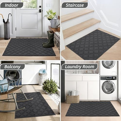 BEQHAUSE Dirt Trapper Door Mat 20" x 32" Non-Slip Washable, Dark Grey - color: Dark Grey, size: 20" X 32" (Rectangular)