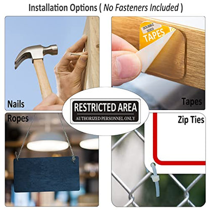 (2 Pack) Restricted Area Sign Authorized Personnel Only, 10" x 3.5" Metal Restricted Area Sign for Outdoor, Do Not Enter, Aluminum, Rust free, Fade Resistant,Weatherproof, Black - color: Restricted Area Sign-01A