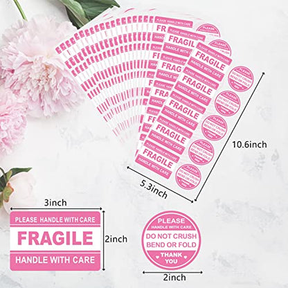600 PCS Fragile Stickers for Shipping Do Not Trample or Fold Stickers Do Not Drop Labels for Shipping Mailing Envelops Cartons Pallets Adhesive Labels(Pink) - color: Pink