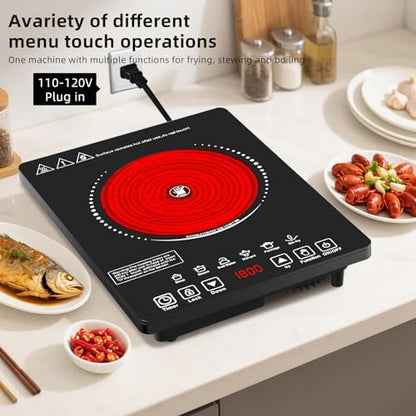Single Burner Electric Cooktop,110V 1800W Electric Stove Top with LED Touch Control,9 Power Levels, 3 hTimer, Safety Lock,single burner cooktop Overheat protection - size: single burner electric cooktop