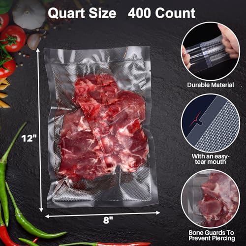 AENTGIU 400 Vacuum Sealer Storage Bags, 8x12 Inch Seal a Meal Bags - size: Precut 8" x 12" Quart (400 count)
