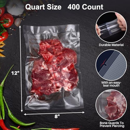 AENTGIU 400 Vacuum Sealer Storage Bags, 8x12 Inch Seal a Meal Bags - size: Precut 8" x 12" Quart (400 count)