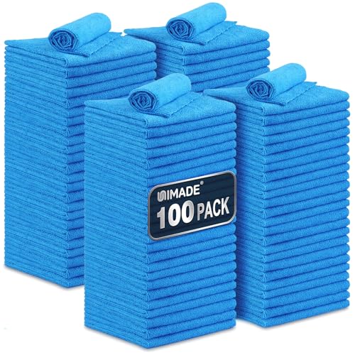UNIMADE Shop Towels, 100 Pack Commercial Grade Work Rags Microfiber Towels - color: Blue, size: 100pk