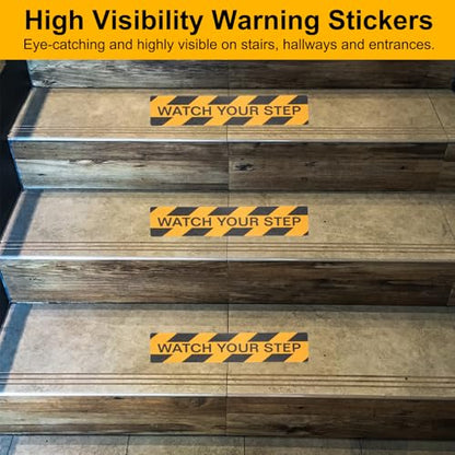 HARFINGTON 5Pcs Watch Your Step Floor Decals Stickers 6"x24" Warning Tape