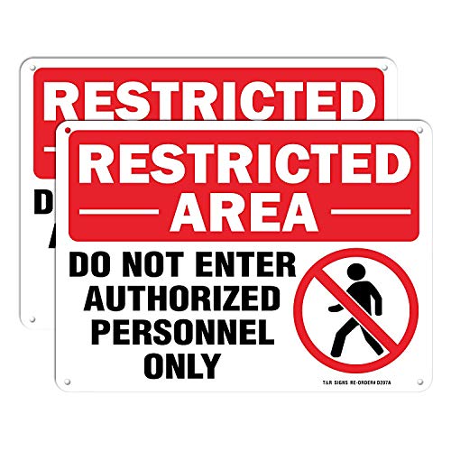 Restricted Area Do Not Enter Authorized Personnel Only Sign - 2 Pack - 10 x 7 Inches Rust Free .040 Aluminum - UV Protected, Waterproof, Weatherproof and Fade Resistant - 4 Pre-drilled Holes - color: Red - 10" x 7" - 2 Pack